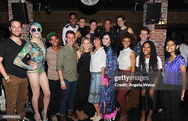YoungArts Alumni pose with YoungArt's Lisa Leone at the YoungArts Awareness Day at Madame Siam in Los Angeles on September 24, 2015 in Hollywood,...