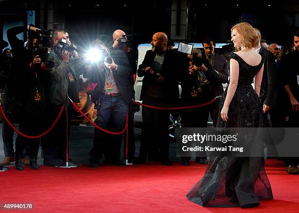 Jessica Chastain attends the European premiere of "The Martian" at Odeon Leicester Square on September 24, 2015 in London, England.