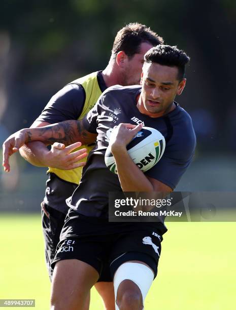 John Sutton in action during a South Sydney Rabbitohs NRL training session at Redfern Oval on May 13, 2014 in Sydney, Australia.