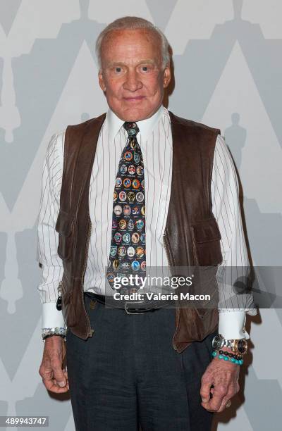 Astronaut Buzz Aldrin attends The Academy Of Motion Picture Arts And Sciences' Presents Deconstructing "Gravity" at DGA Theater on May 12, 2014 in...