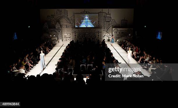 Models showcase designs during the Australian Luxe show at Mercedes-Benz Fashion Festival Sydney 2015 at Sydney Town Hall on September 25, 2015 in...