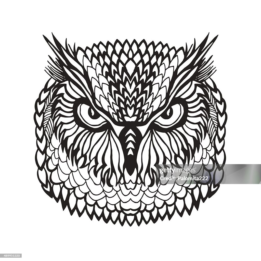 Eagle Owl Head Tribal Sketch For Tattoo Or High-Res Vector Graphic - Getty  Images