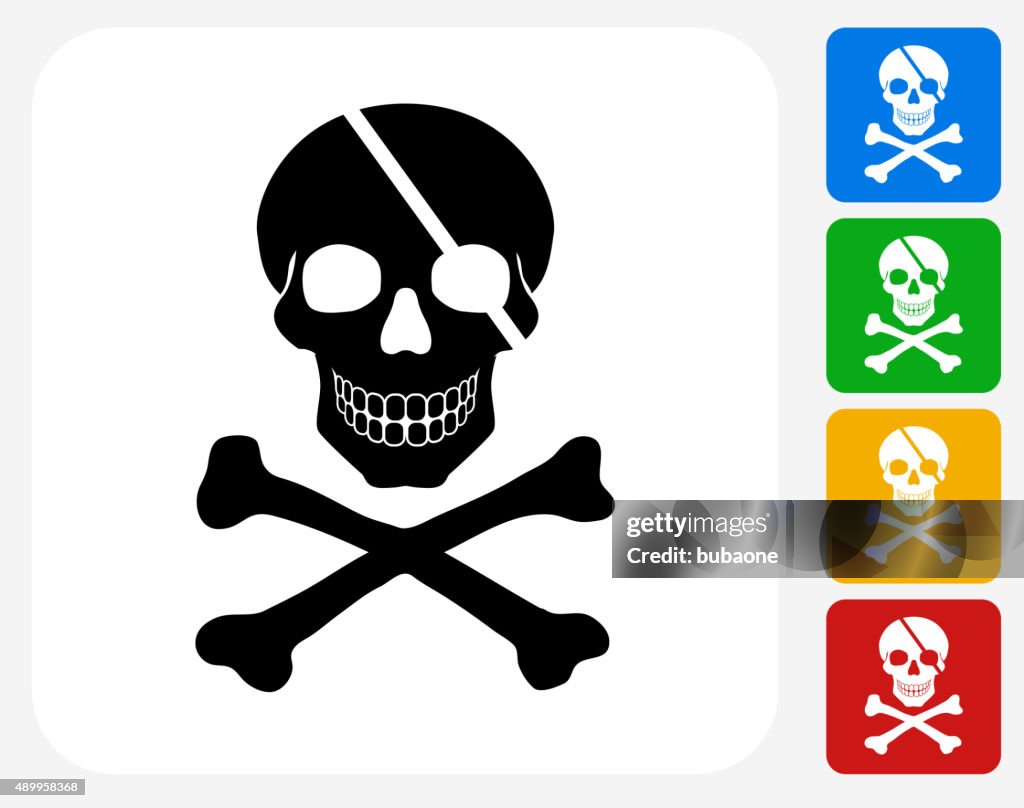 Pirata los huesos del cráneo y iconos planos de diseño gráfico
