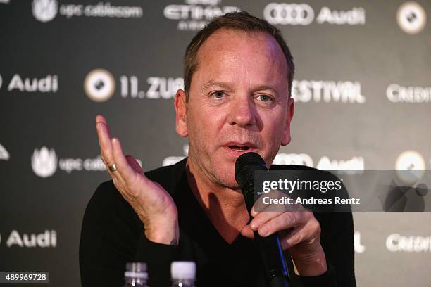 Actor Kiefer Sutherland attends the 'Forsaken' Press Conference during the Zurich Film Festival on September 25, 2015 in Zurich, Switzerland. The...