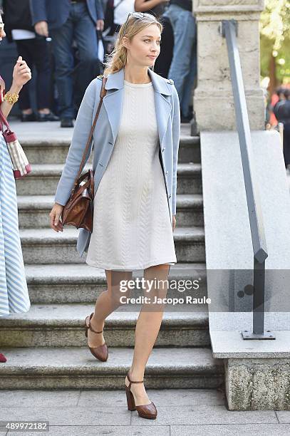 Beatrice Borromeo arrives at the Giamba show during the Milan Fashion Week Spring/Summer 2016 on September 25, 2015 in Milan, Italy.