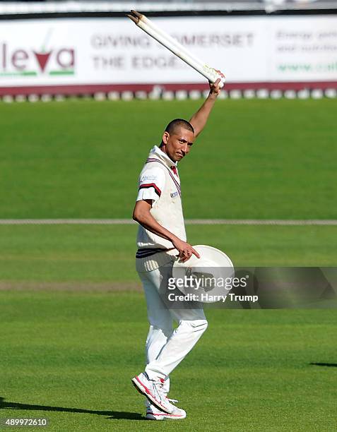 Alfonso Thomas of Somerset leaves the field during his final match as a Somerset player after spending 8 years with the club during the LV County...