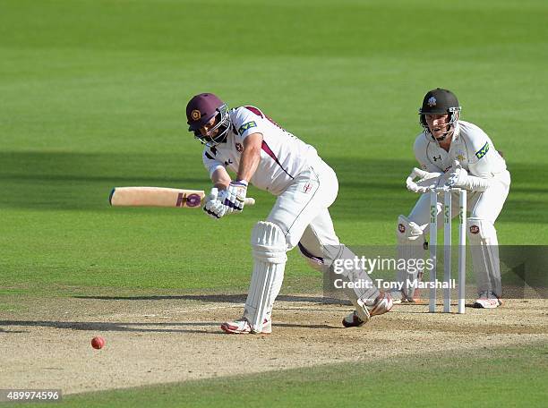 David Murphy of Northamptonshire bats during the LV County Championship - Division Two match between Surrey and Northamptoshire at The Kia Oval on...