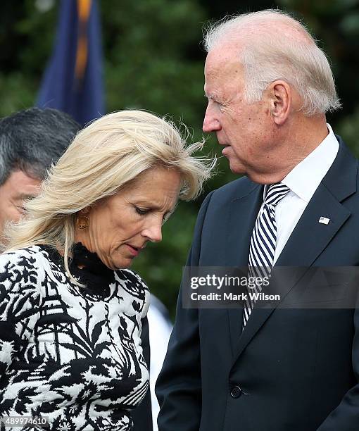 Vice President Joseph Biden stands with his wife Dr. Jill Biden during an arrival ceremony for Chinese president Xi Jinping at the White House...