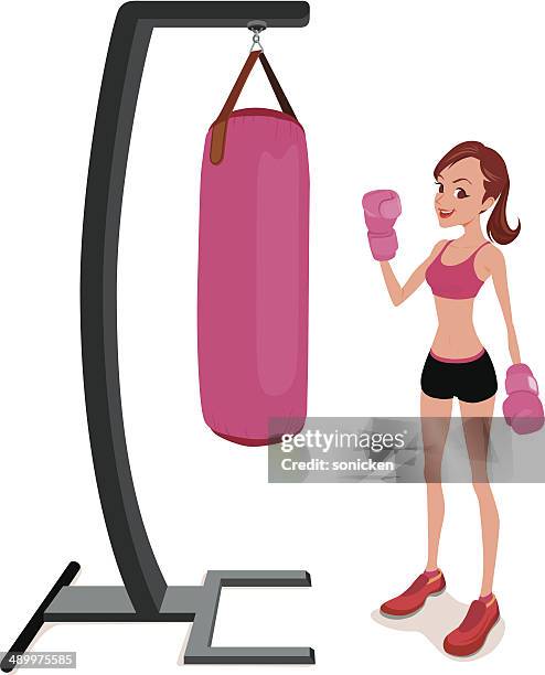 ilustraciones, imágenes clip art, dibujos animados e iconos de stock de mujer de ejercicios de boxeo postura en reposo - muay thai
