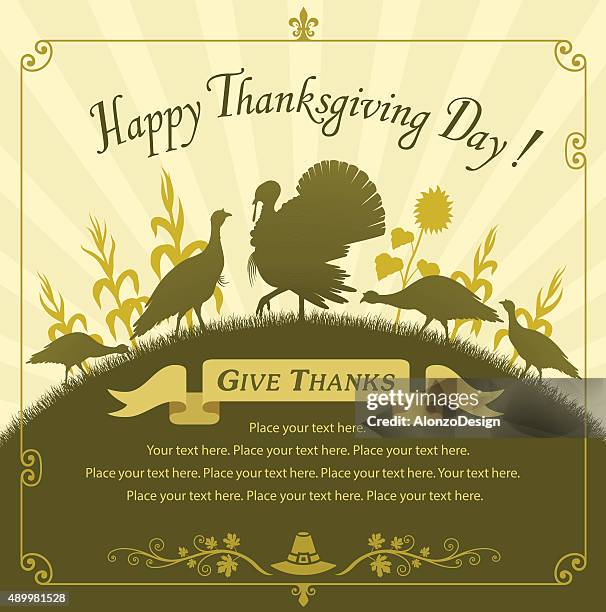 happy thanksgiving day - wild turkey stock illustrations