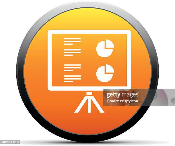 projection screen icon on a round button. - simple series - orange digital graph stock illustrations