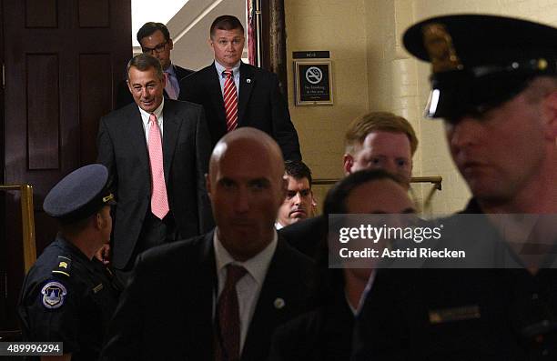 Speaker of the House John Boehner leaves after announcing his resignation on Capitol Hill, September 25, 2015 in Washington, D.C. Boehner announced...