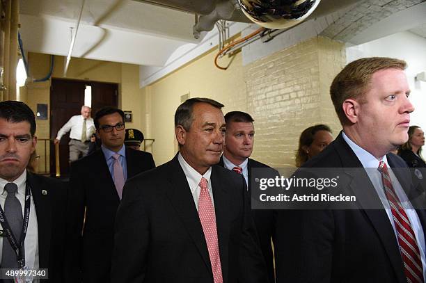 Speaker of the House John Boehner leaves after announcing his resignation on Capitol Hill, September 25, 2015 in Washington, D.C. Boehner announced...