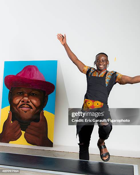 Chef Dieuveil Malonga is photographed for Madame Figaro on July 3, 2015 at the Cartier Foundation in Paris, France. Photographed in front of the...