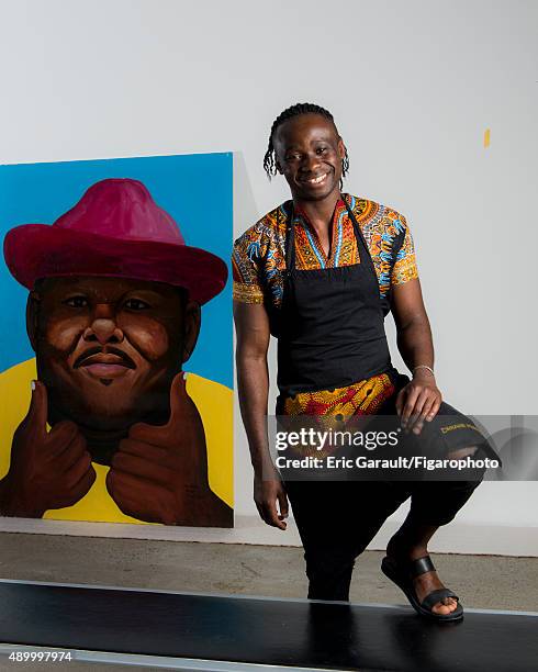 Chef Dieuveil Malonga is photographed for Madame Figaro on July 3, 2015 at the Cartier Foundation in Paris, France. Photographed in front of the...