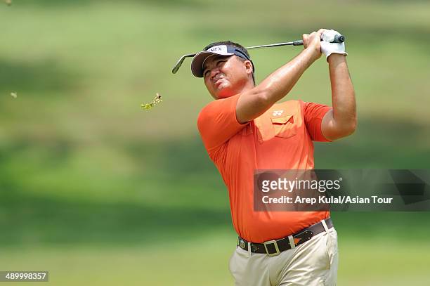 Mardan Mamat of Singapore plays a shot during practice ahead of the ICTSI Philippine Open at Wack Wack Golf and Country Club on May 13, 2014 in...
