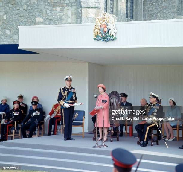 Queen Elizabeth II and Prince Philip at the installation of Lord Mountbatten, Louis Mountbatten, 1st Earl of Burma , as Governor of the Isle of Wight...