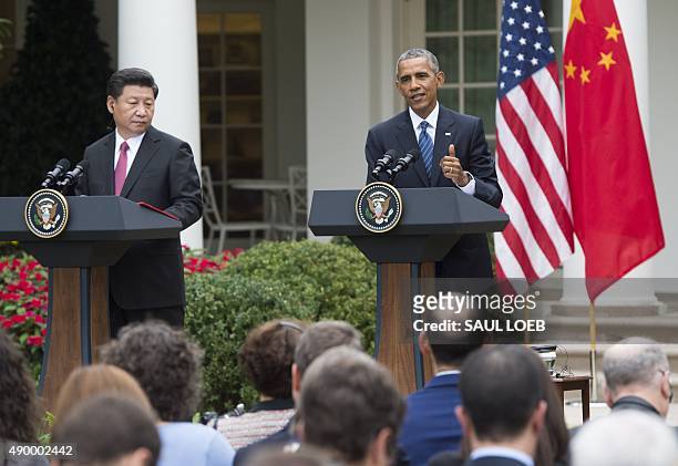 President Barack Obama and Chinese President Xi Jinping hold a joint-press conference in the Rose Garden as part of a State Visit at the White House...