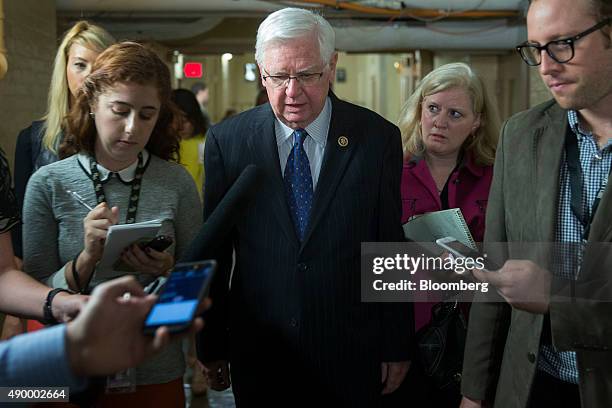 Harold "Hal" Rogers, a Republican from Kentucky and chairman of the House Appropriations Committee, speaks to members of the media following a...