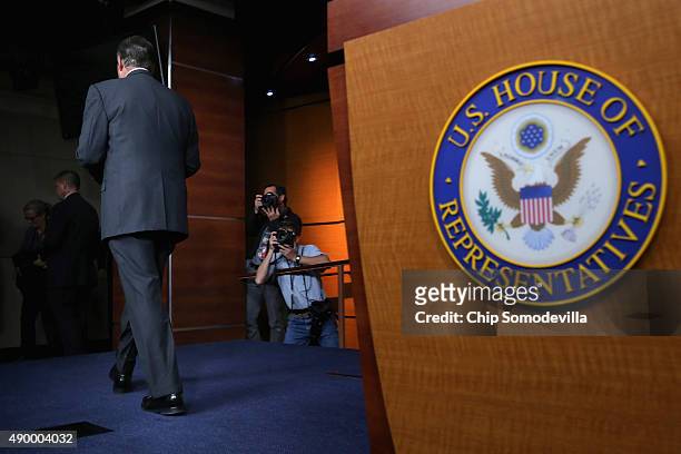 Speaker of the House John Boehner walks away from the podium after announcing that he is retiring from the House and stepping down as Speaker at the...