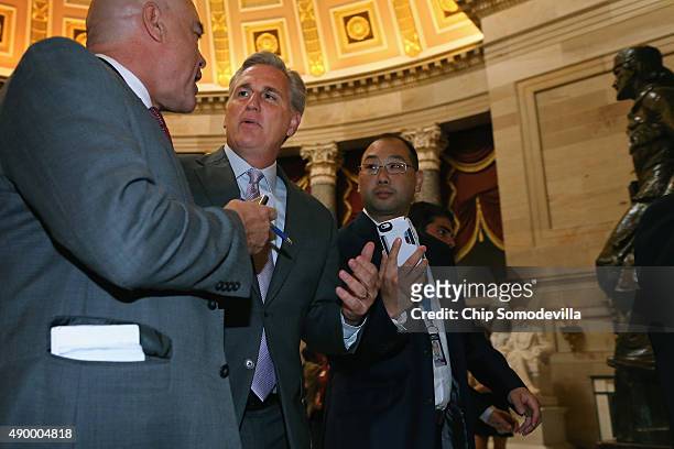 House Majority Leader Kevin McCarthy talks to reporters after Speaker of the House John Boehner announced that he is retiring from the House and...