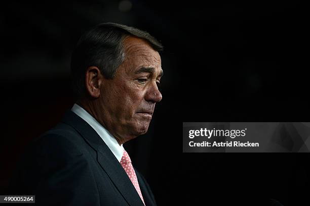 House Speaker John Boehner announces his resignation during a press conference on Capitol Hill September 25, 2015 in Washington, DC. After 25 years...