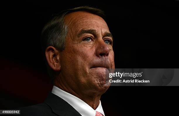 House Speaker John Boehner announces his resignation during a press conference on Capitol Hill September 25, 2015 in Washington, DC. After 25 years...