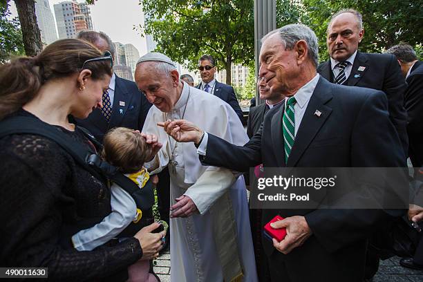 Pope Francis greets Emma Bloomberg and her daughter Zelda as former New York City Mayor, Michael Bloomberg , looks on during a visit to the 9/11...