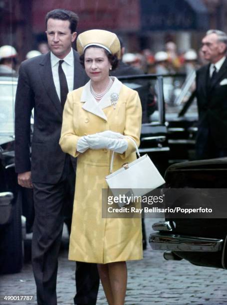Queen Elizabeth II with King Baudouin of Belgium in Brussels at the start of her State Visit to Belgium on 9th May 1966.