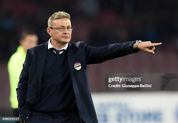 Ivo Pulga head coach of Cagliari during the Serie A match between SSC Napoli and Cagliari Calcio at Stadio San Paolo on May 6, 2014 in Naples, Italy.