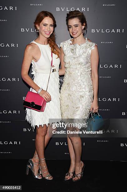 Yvonne Scio and Nathalie Rapti Gomez attends the Bulgari dinner party during the Milan Fashion Week Spring/Summer 2016 on September 25, 2015 in...