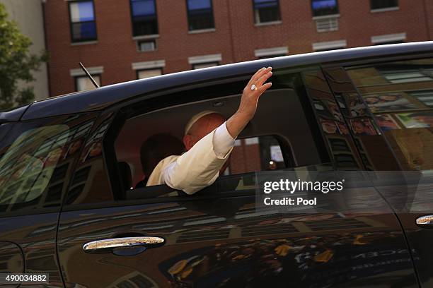 Pope Francis visits the Our Lady Queen of Angels School on September 25, 2015 in the East Harlem neighborhood of New York City. Pope Francis is on a...