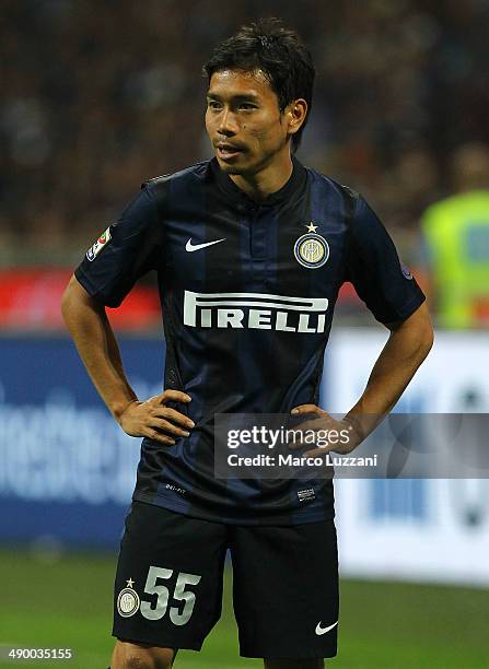 Yuto Nagatomo of FC Internazionale Milano looks on during the Serie A match between FC Internazionale Milano and SS Lazio at San Siro Stadium on May...