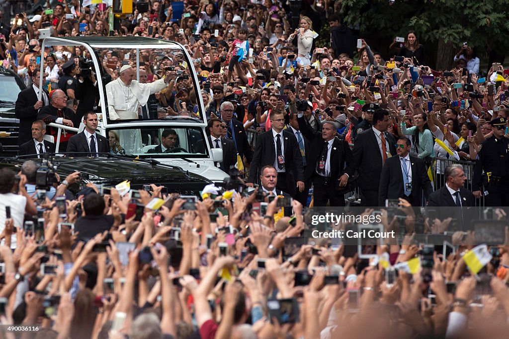 Pope Francis Rides In Motorcade Through New York's Central Park