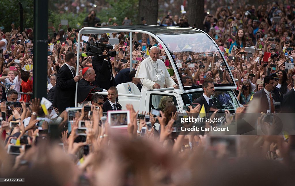 Pope Francis Rides In Motorcade Through New York's Central Park