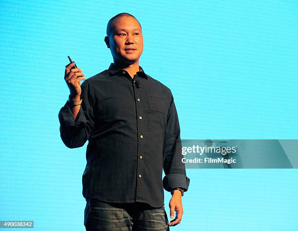 Zappos CEO Tony Hsieh speaks onstage during day 1 of the 2015 Life is Beautiful festival on September 25, 2015 in Las Vegas, Nevada.