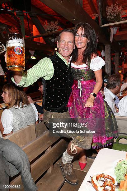 Henry Maske and his wife Manuela Maske during the Oktoberfest 2015 at Kaeferschaenke at Theresienwiese on September 25, 2015 in Munich, Germany.