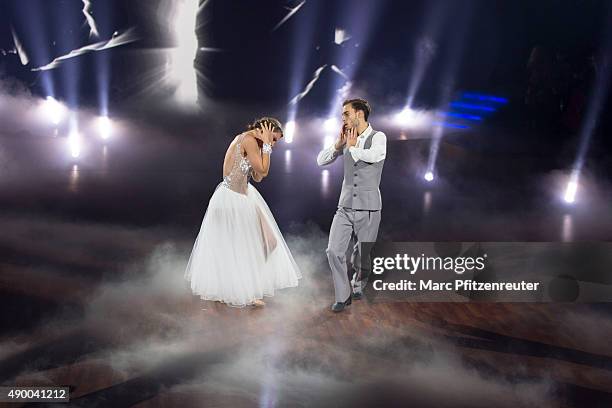 Joelina Drews and Marc Aurel Zeeb perform onstage during the third show of the television competition 'Stepping Out' at the Coloneum on September 25,...