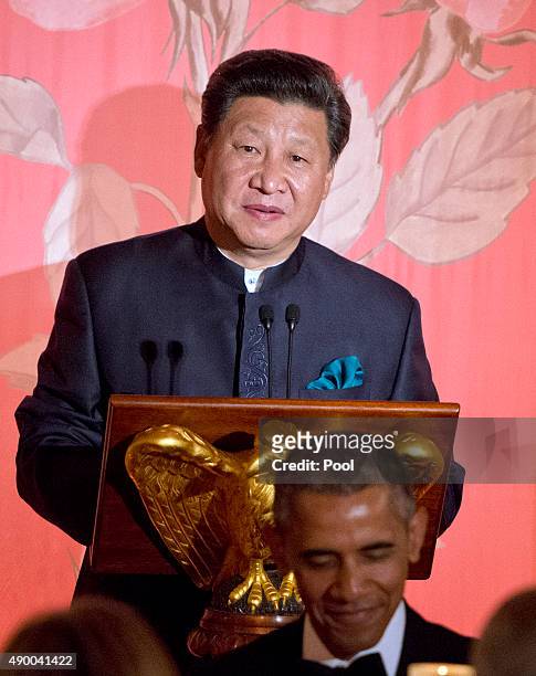 President Xi Jinping of China speaks at a state dinner hosted by President Barack Obama at the White House September 25, 2015 in Washington, DC. The...
