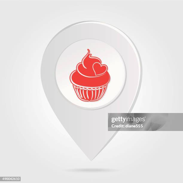 map marker pin red cupcake silhouette on round icon button - cup cake silhouette stock illustrations