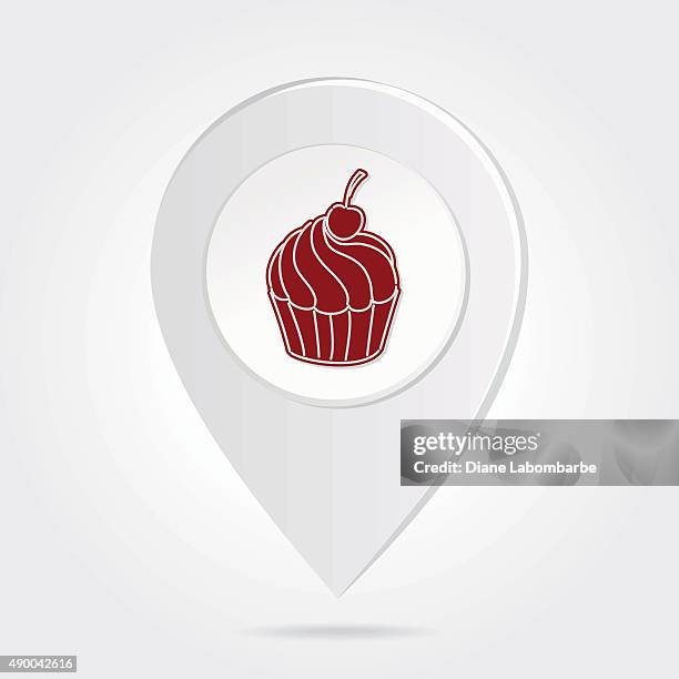 map marker pin red cupcake silhouette on round icon button - cup cake silhouette stock illustrations