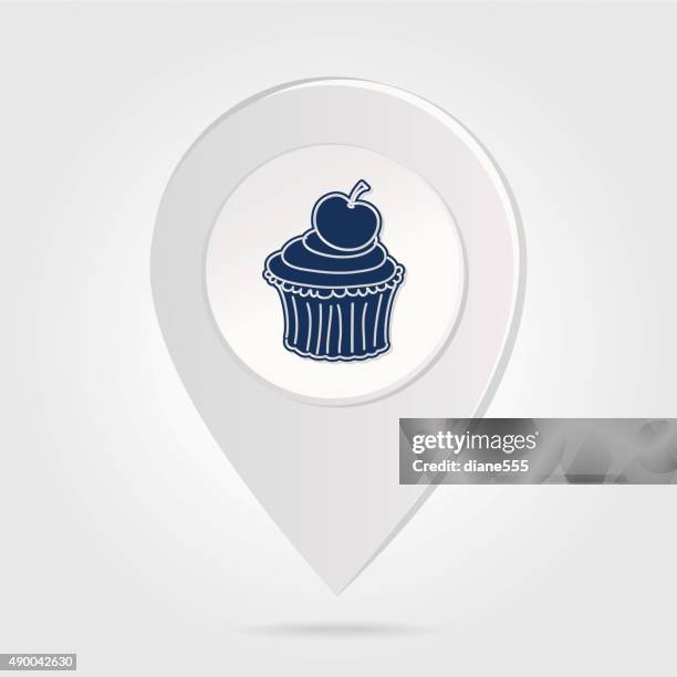 map marker pin bue cupcake silhouette on round icon button - cup cake silhouette stock illustrations