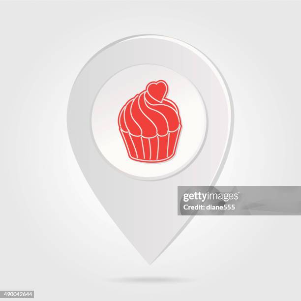 map marker pin red cupcake silhouette on round icon button - cup cake silhouette stock illustrations