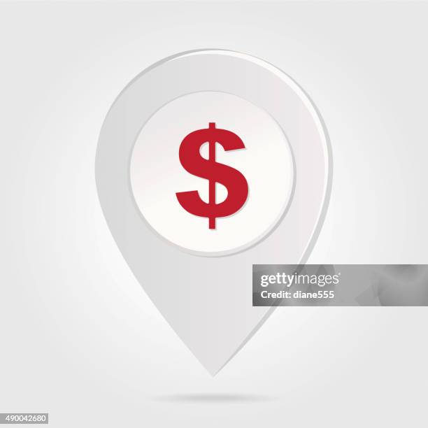 map marker red dollar sign silhouette on round icon button - credit union vector stock illustrations