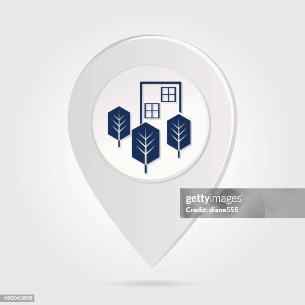 map marker pin blue apartments silhouette on round icon button - student accommodation building stock illustrations
