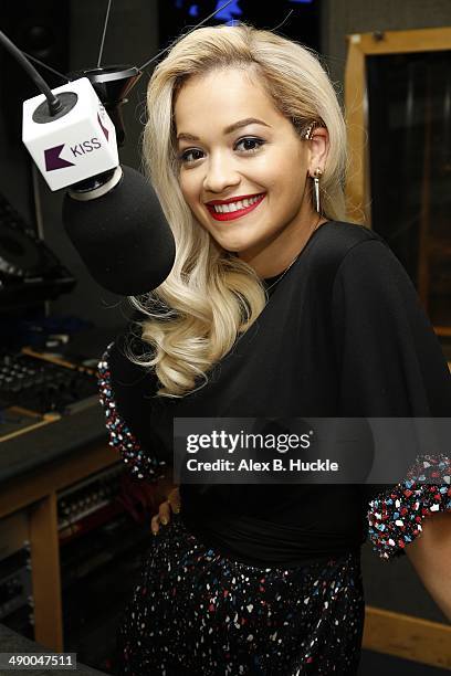 Rita Ora pictured at Kiss FM Studio's on May 13, 2014 in London, England.