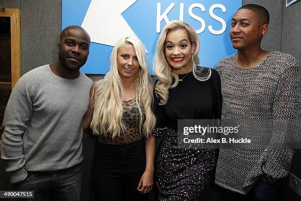 Melivin O'Doom, Charlie Hedges, Rita Ora and Rickie Haywood-Williams at Kiss FM Studio's on May 13, 2014 in London, England.