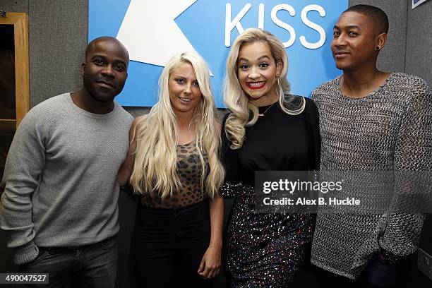 Melivin O'Doom, Charlie Hedges, Rita Ora and Rickie Haywood-Williams at Kiss FM Studio's on May 13, 2014 in London, England.