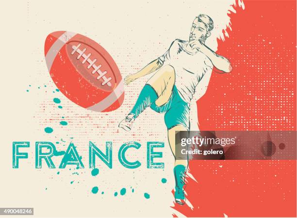 illustrations, cliparts, dessins animés et icônes de france chemise de rugby vintage illustration - stade rugby