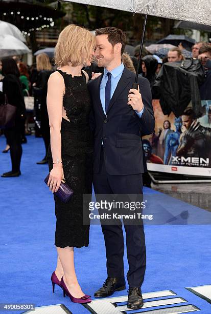 Anne-Marie Duff and James McAvoy attend the UK Premiere of "X-Men: Days of Future Past" held at the Odeon Leicester Square on May 12, 2014 in London,...